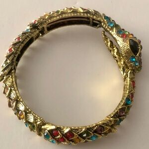 Multi Color Stones Snake Cobra Hinged Bangle Bracelet